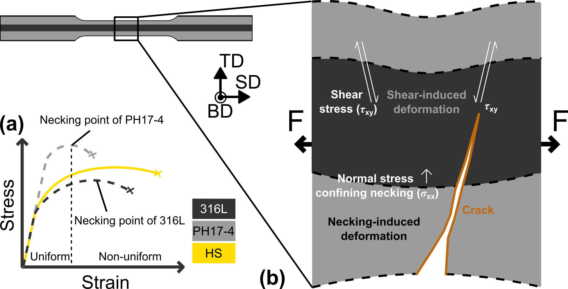Illustration of the confined necking co-deformation mechanism.